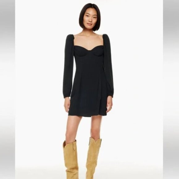 ARITZIA WILFRED Black Novella Mini Dress Long Sleeves In Sizes Small 4 - Picture 4 of 6